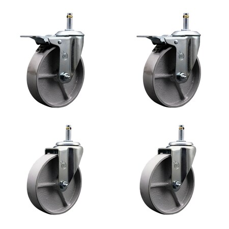 Service Caster Semi Steel Swvl Grip Ring Caster Set 45'' Wheel&7/16'' Stems-2 w/TTL BRK, 4PK SCC-GRTTL20S515-SSR-716138-2-S-2